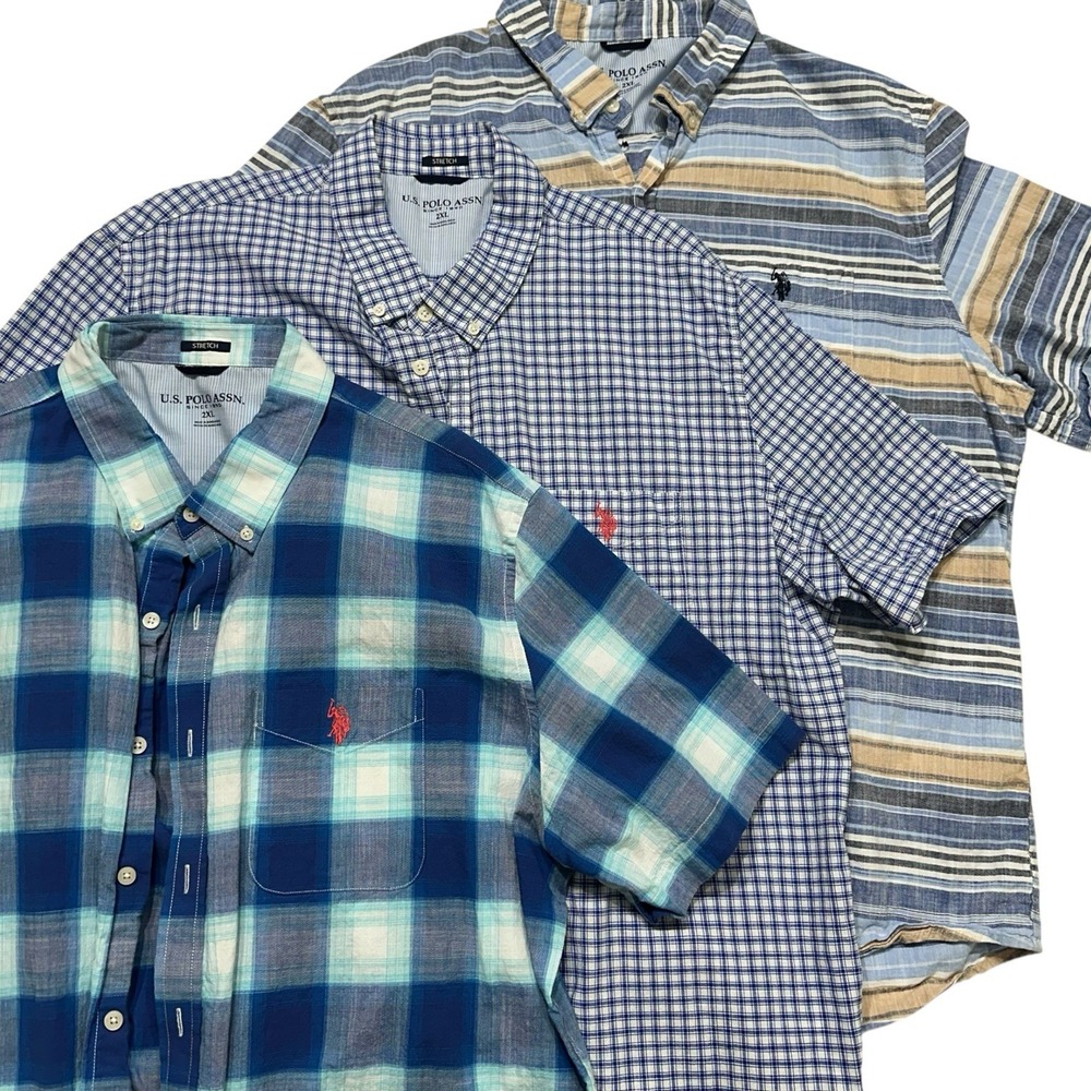 Lot of‎ 3 U.S. Polo Assn Men's 2XL Short Sleeve Button Down Shirts Plaid